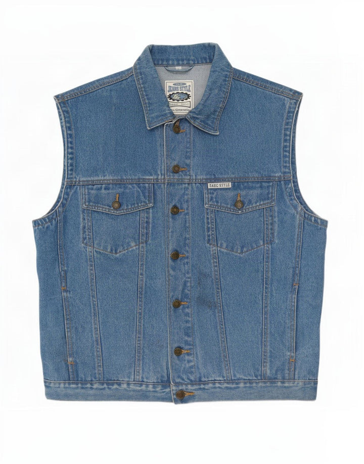 Marcel Clair Mens Denim Gilet UK 40 Grande Algodão Azul