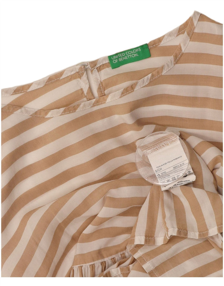 Blusa feminina oversized BENETTON UK 10 pequena risca de giz bege Lyocell