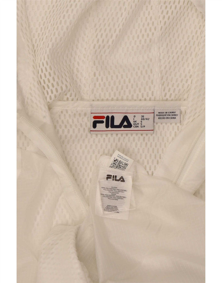 Fila Womens Graphic Hooded Tracksuit Top Jacket UK 10 Pequeno Poliéster Branco