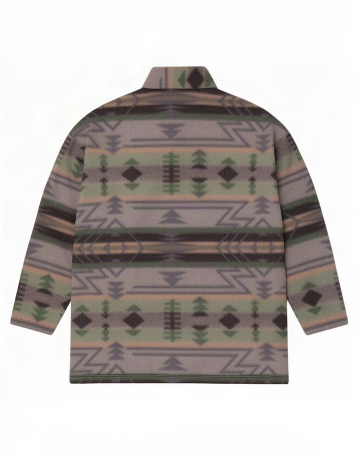 Suéter vintage masculino de lã com zíper e pescoço médio geométrico multicolorido