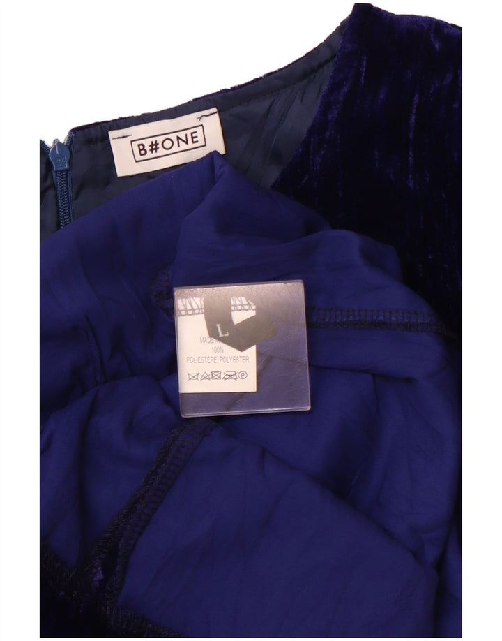 B.ONE Vestido feminino de manga comprida com bainha de veludo Reino Unido 14 grande azul poliéster