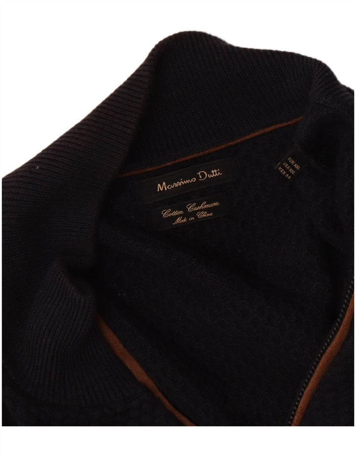 Suéter cardigã masculino Massimo Dutti 2XL algodão azul marinho