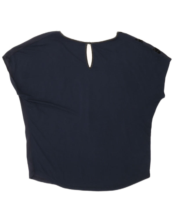 Blusa gráfica feminina Desigual Top UK 16 grande azul marinho geométrico