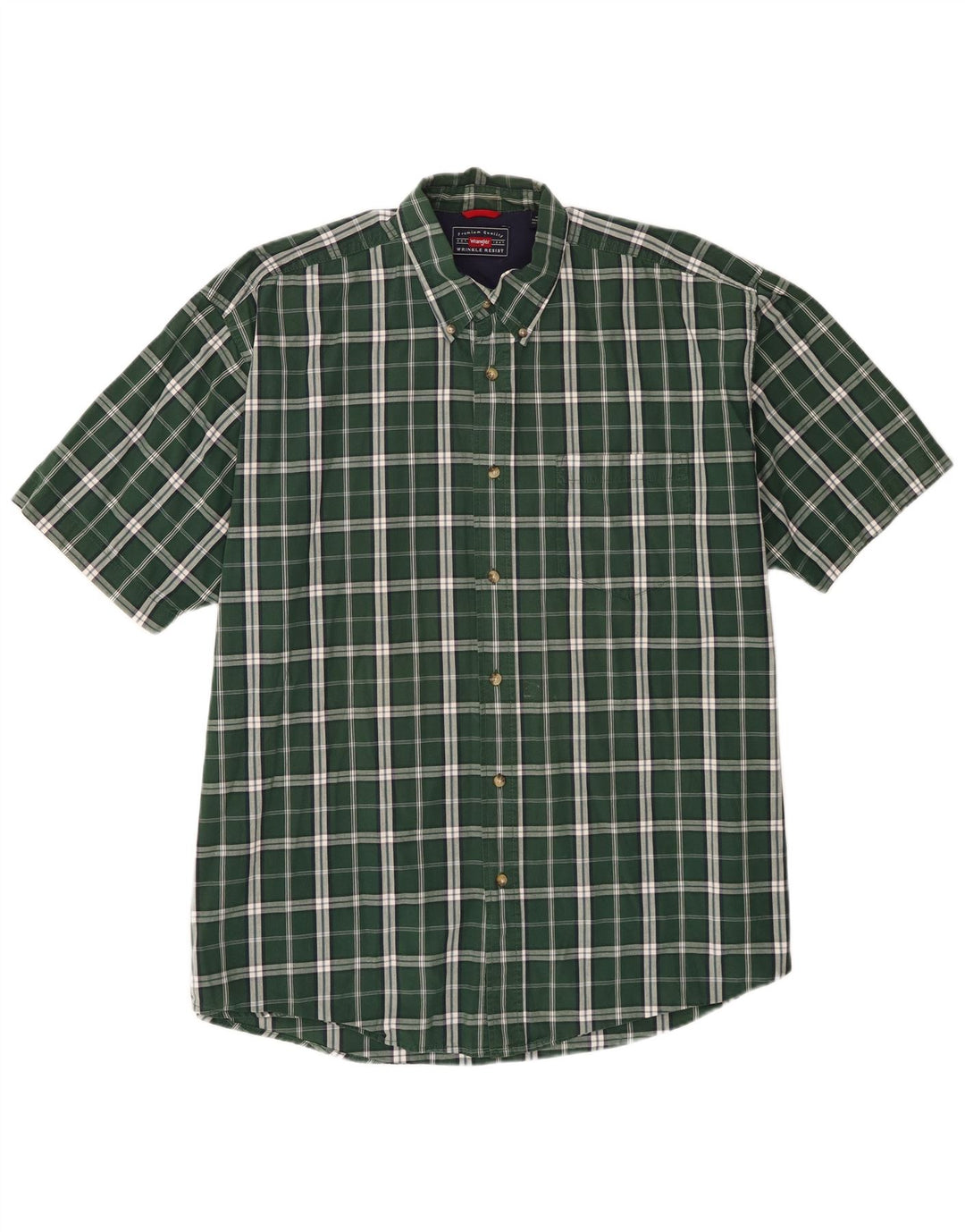 Camisa Wrangler masculina de manga curta XL verde algodão xadrez