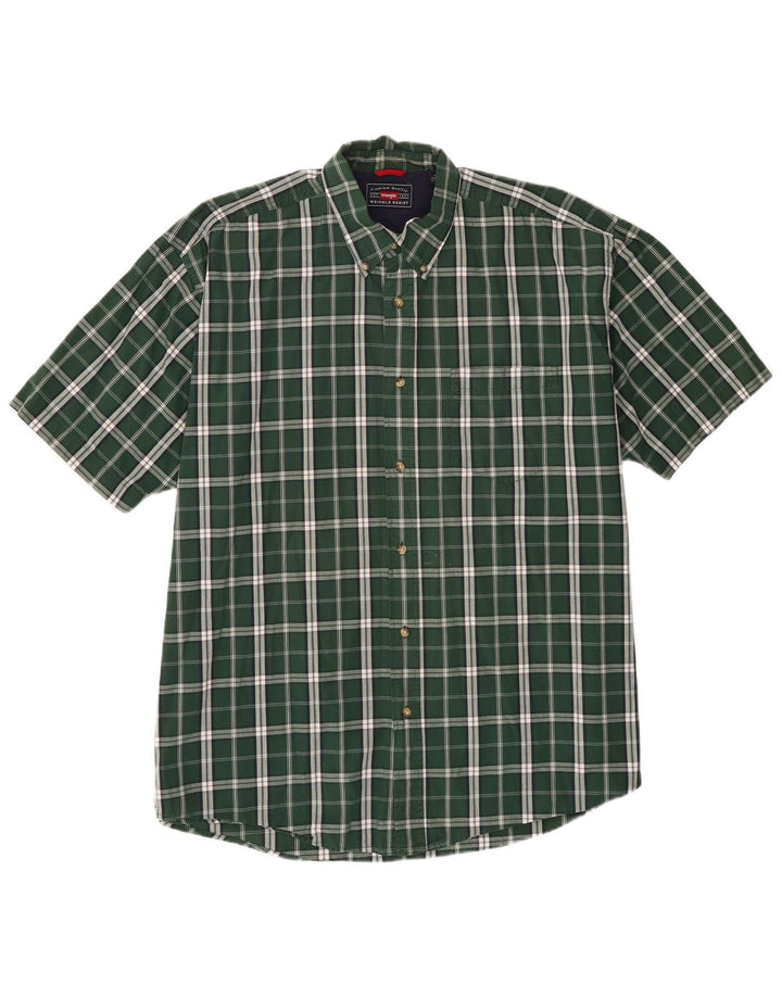 Camisa Wrangler masculina de manga curta XL verde algodão xadrez