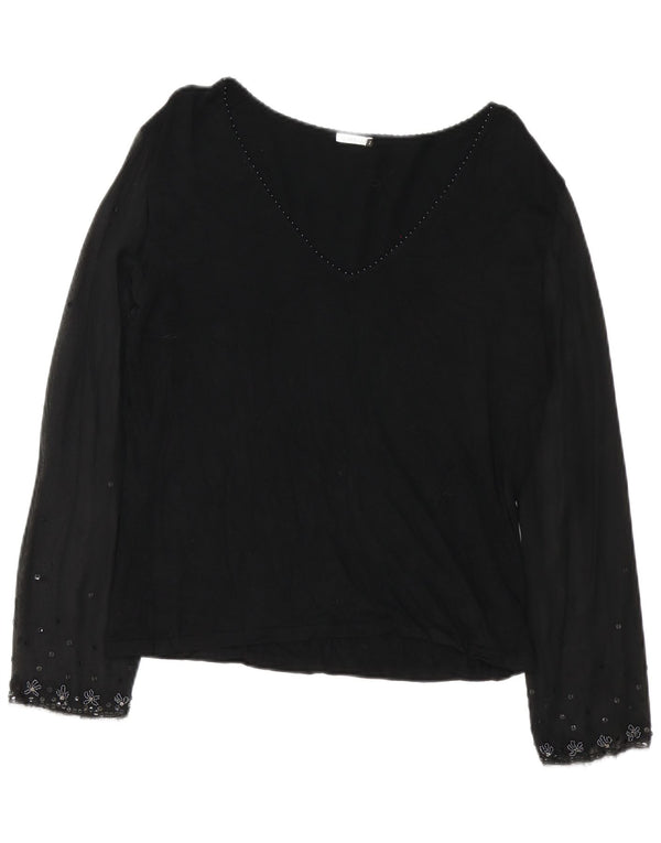 Blusa feminina de manga comprida Marella UK 16 grande viscose floral preta