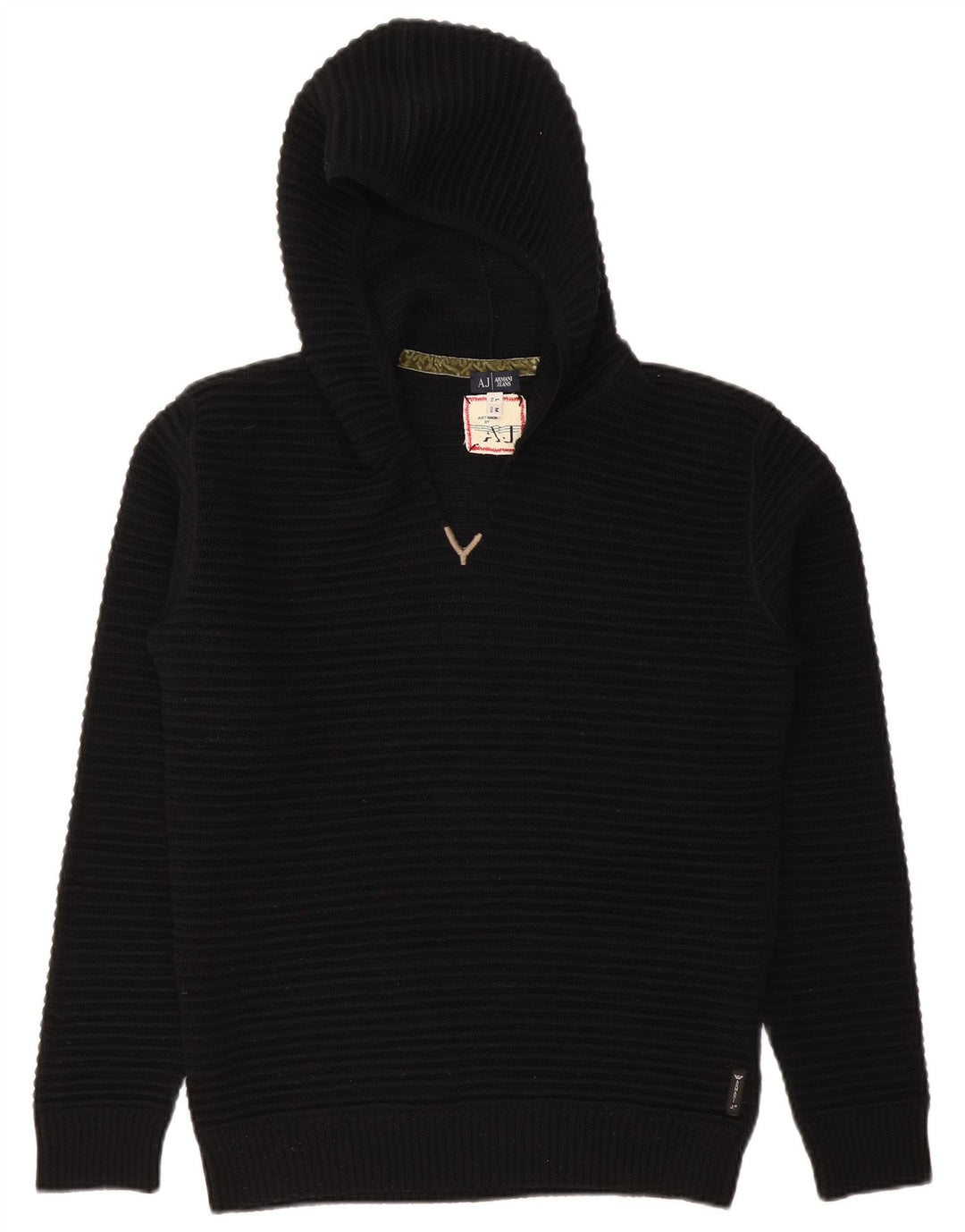 Suéter feminino Armani Jeans com capuz Reino Unido 14 lã preta média