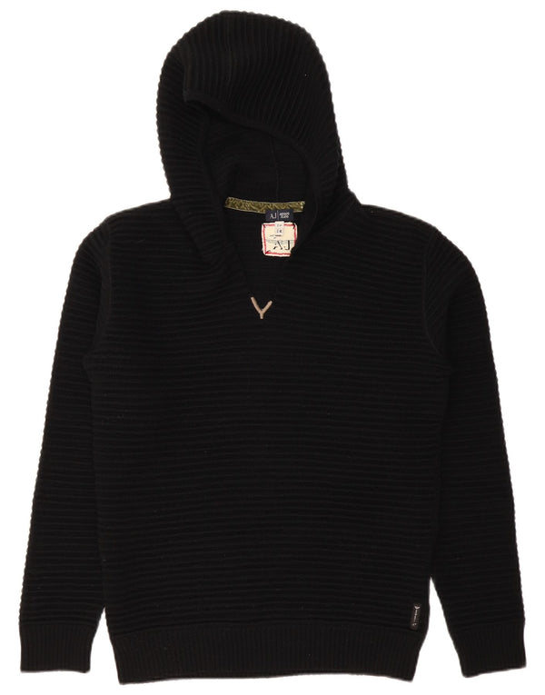 Suéter feminino Armani Jeans com capuz Reino Unido 14 lã preta média