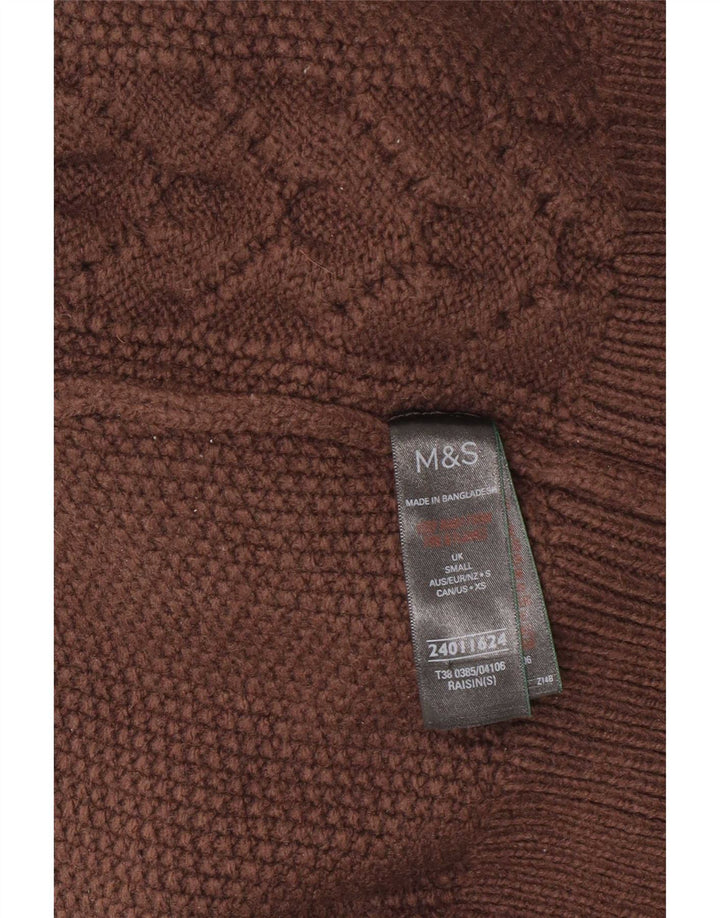 Suéter feminino Marks & Spencer com gola redonda Reino Unido 10 pequeno acrílico marrom