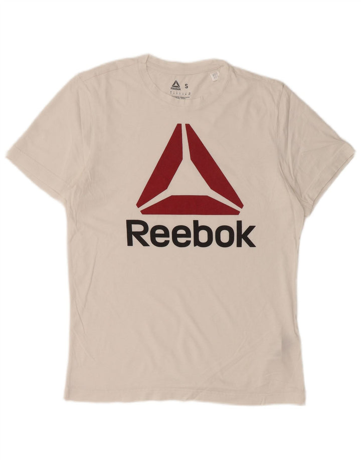 REEBOK Camiseta masculina gráfica top pequeno algodão branco