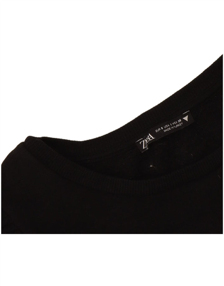 Zara Womens Crop Top Manga Longa Reino Unido 8 Pequeno Preto