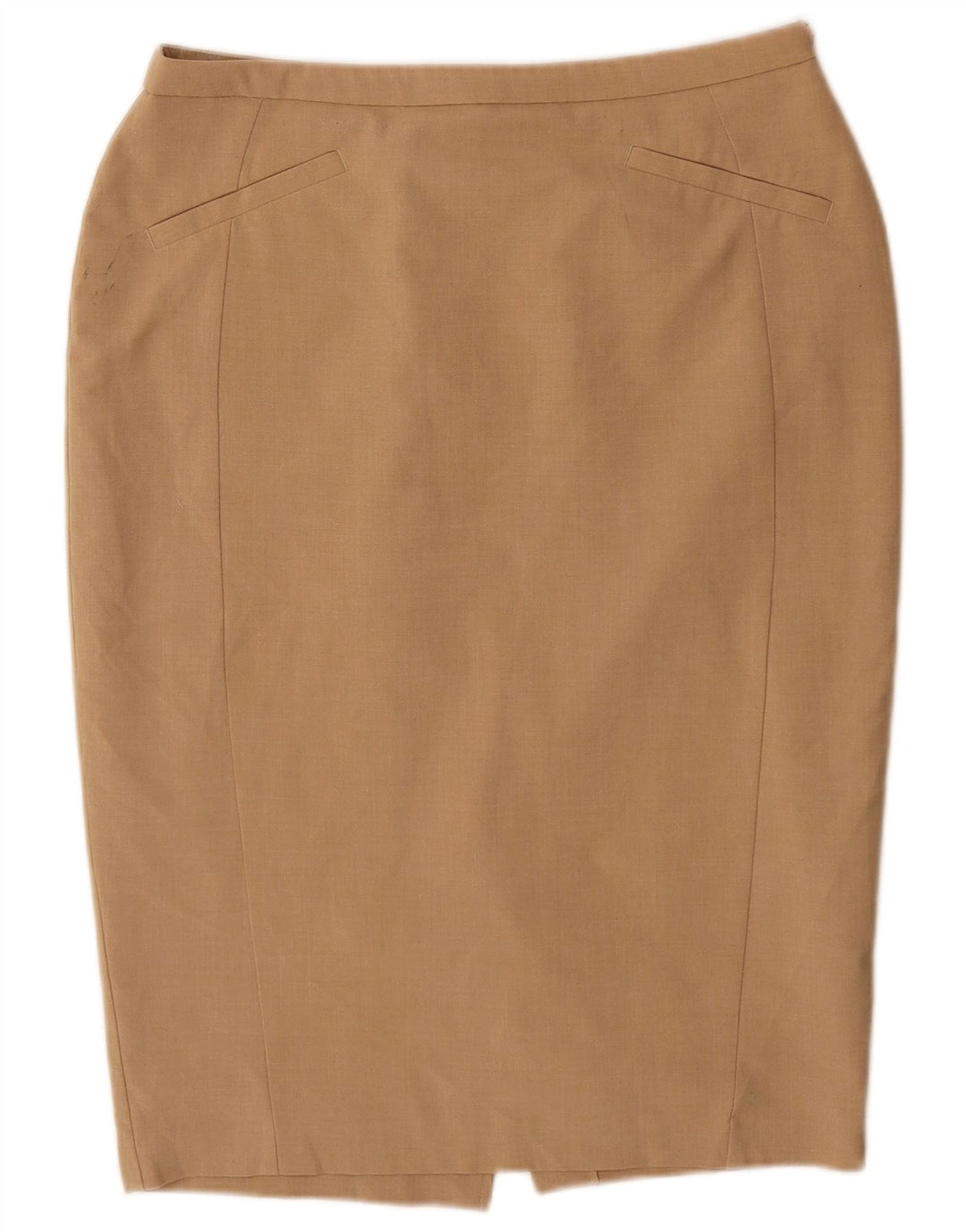 Saia lápis feminina Marks & Spencer UK 14 grande W32 poliéster bege