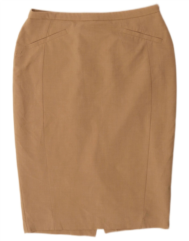 Saia lápis feminina Marks & Spencer UK 14 grande W32 poliéster bege