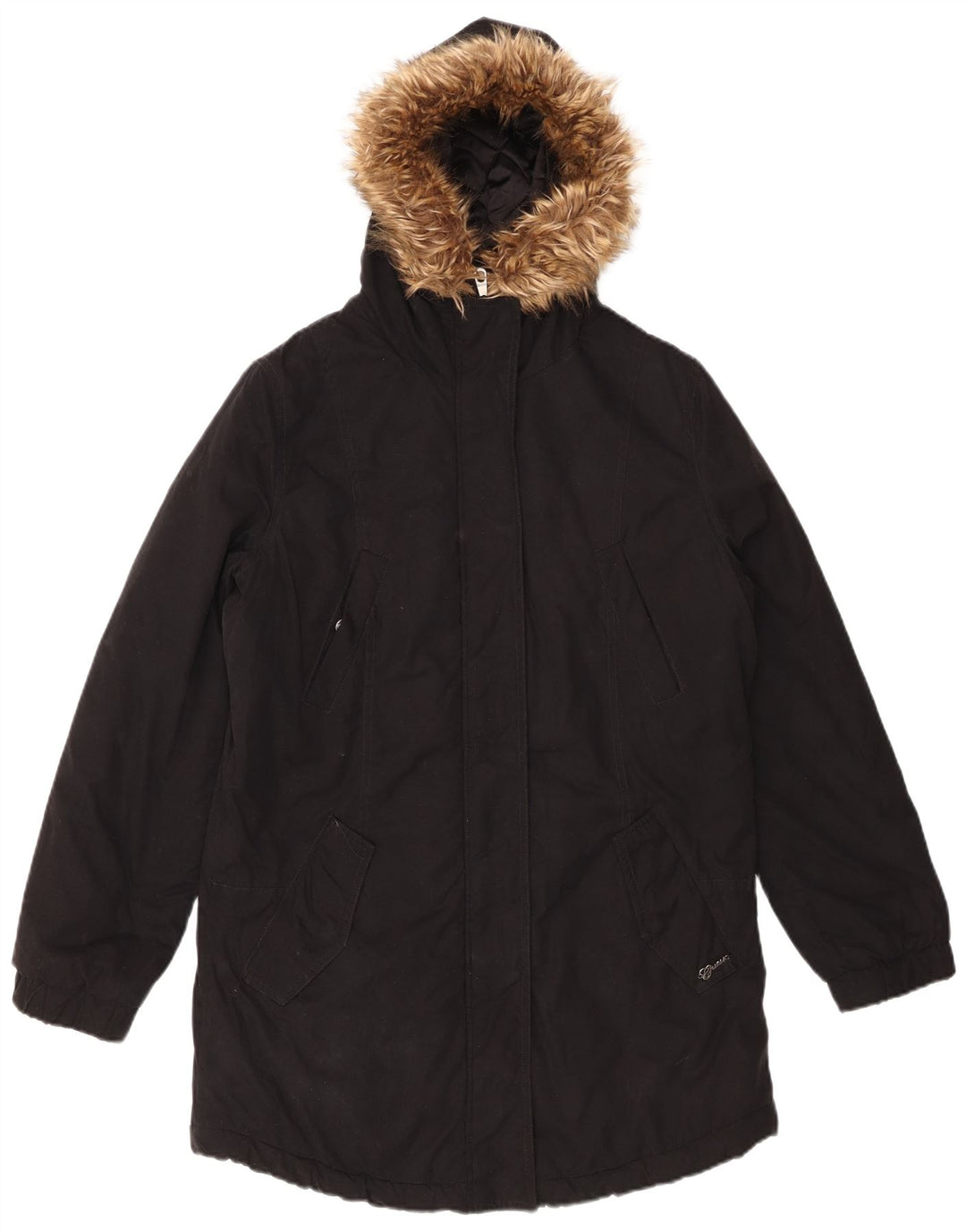 Jaqueta parka feminina grande com capuz GUESS Reino Unido 8 pequeno algodão preto
