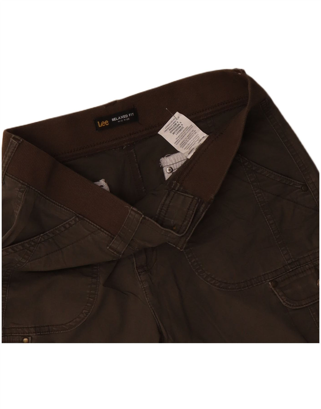 Shorts cargo feminino LEE cintura média e ajuste relaxado US 6 médio W30 algodão cáqui