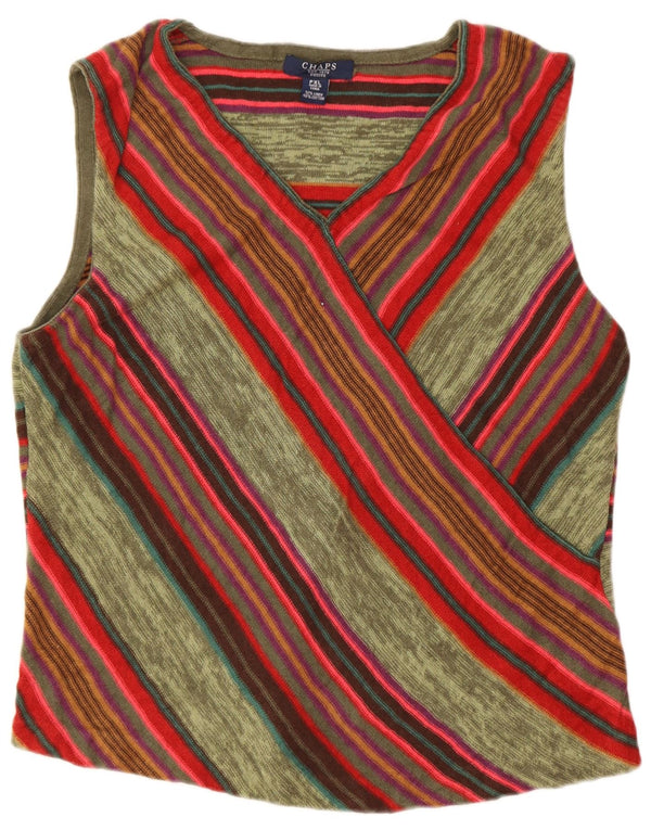 Top curto feminino sem mangas Chaps UK 18 XL linho listrado verde