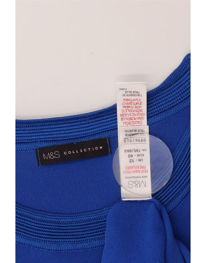 Blusa feminina Marks & Spencer UK 12 viscose geométrica azul médio