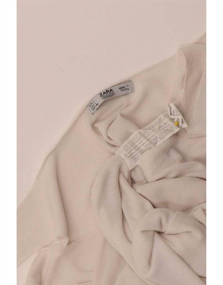 Zara Womens Crop Vest Top UK 14 Grande Poliéster Branco