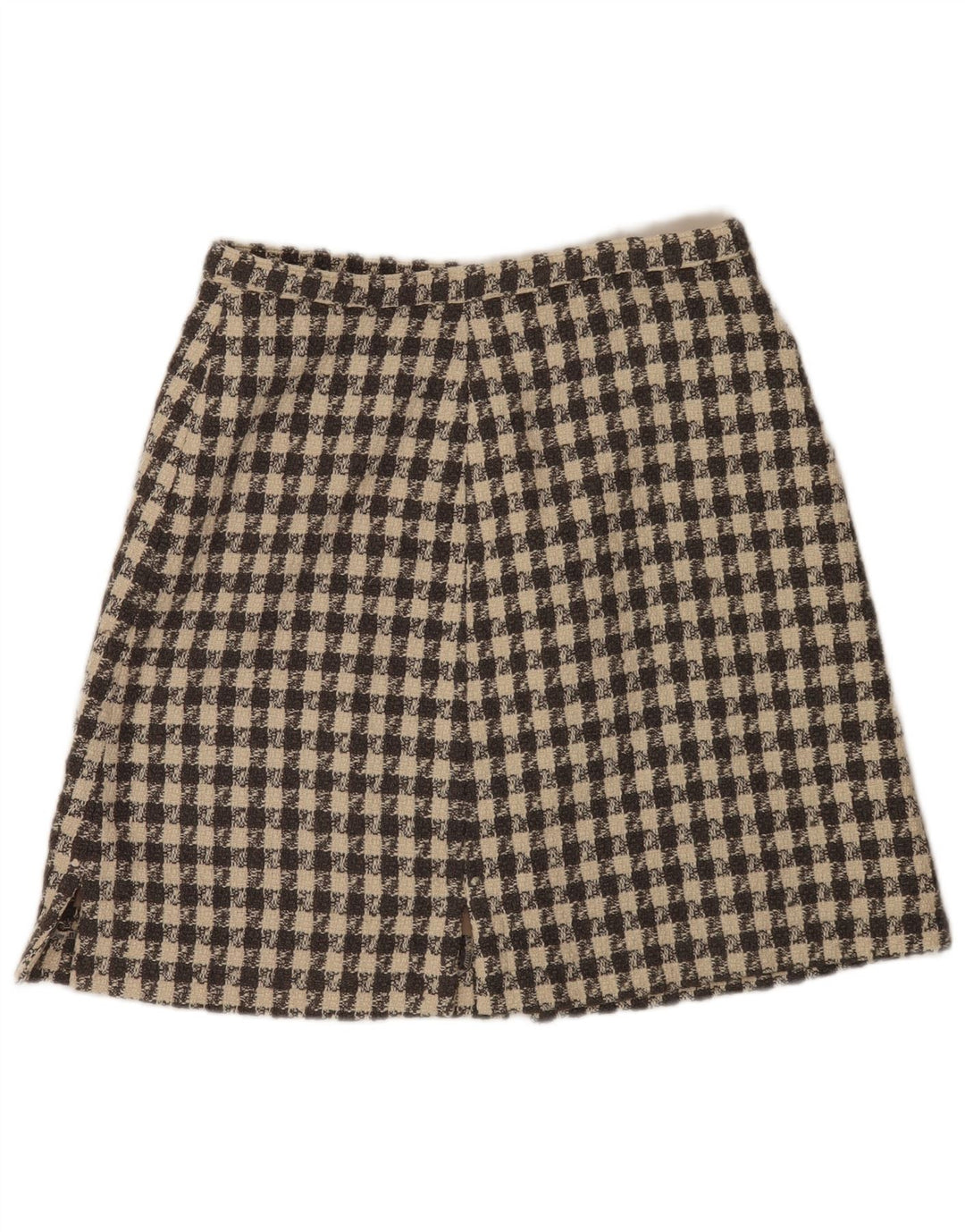 Saia vintage feminina linha A W32 grande xadrez bege