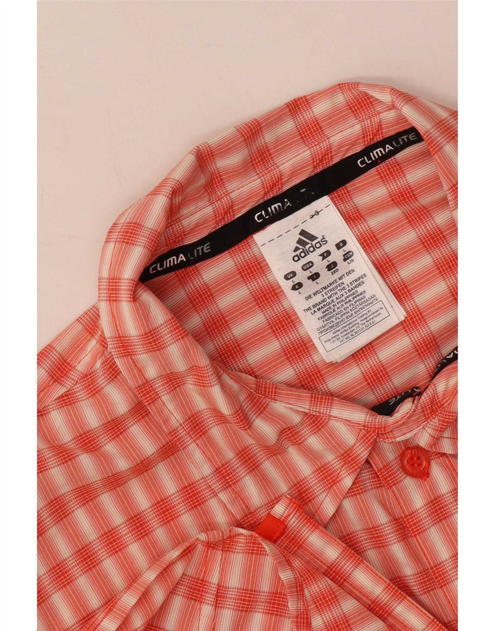 Adidas Mens Climalite Camisa de manga curta grande laranja xadrez poliéster