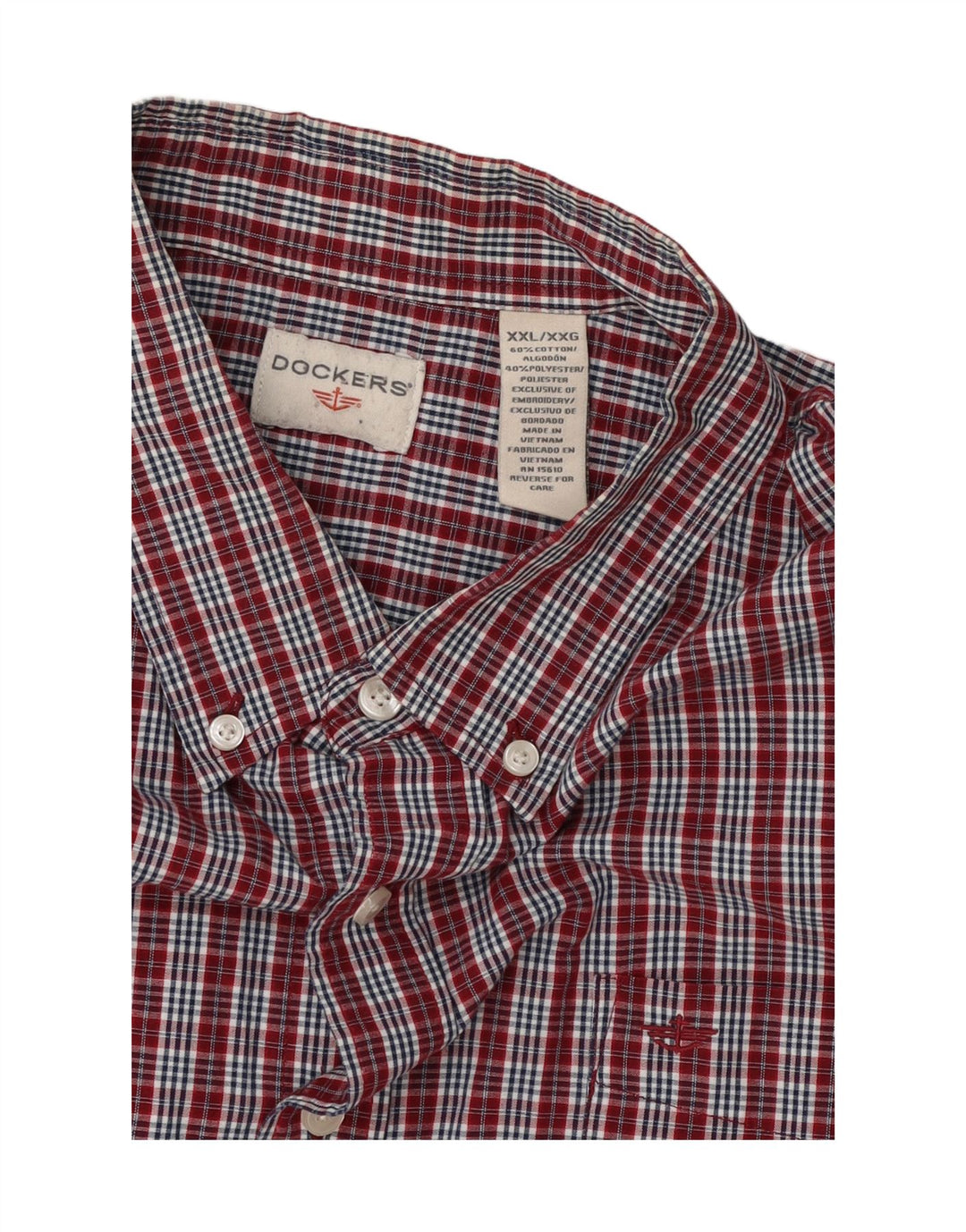 DOCKERS Mens Grant Fit Shirt 2XL Burgundy Check Cotton Vintage Dockers and Second-Hand Dockers from Messina Hembry 