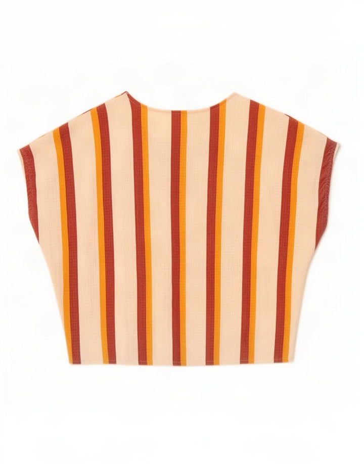 Zara blusa feminina oversized top UK 10 pequena listrada bege