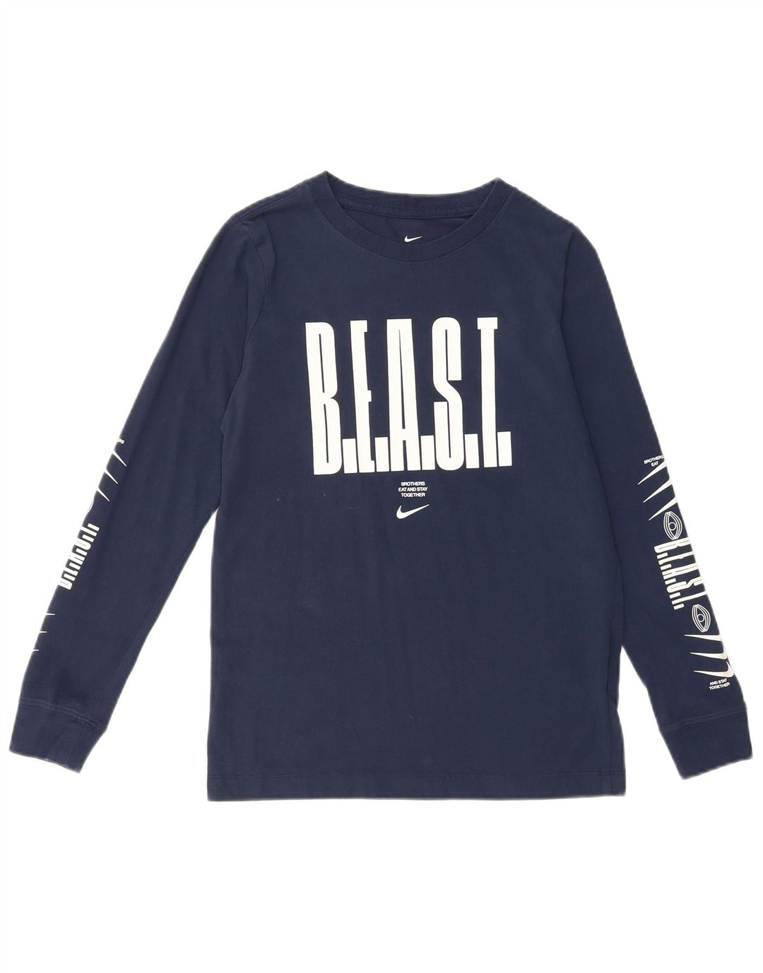 Top gráfico Nike Boys manga comprida 10-11 anos médio azul marinho algodão