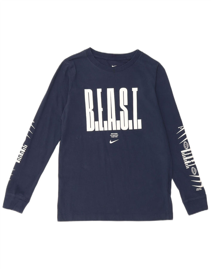 Top gráfico Nike Boys manga comprida 10-11 anos médio azul marinho algodão
