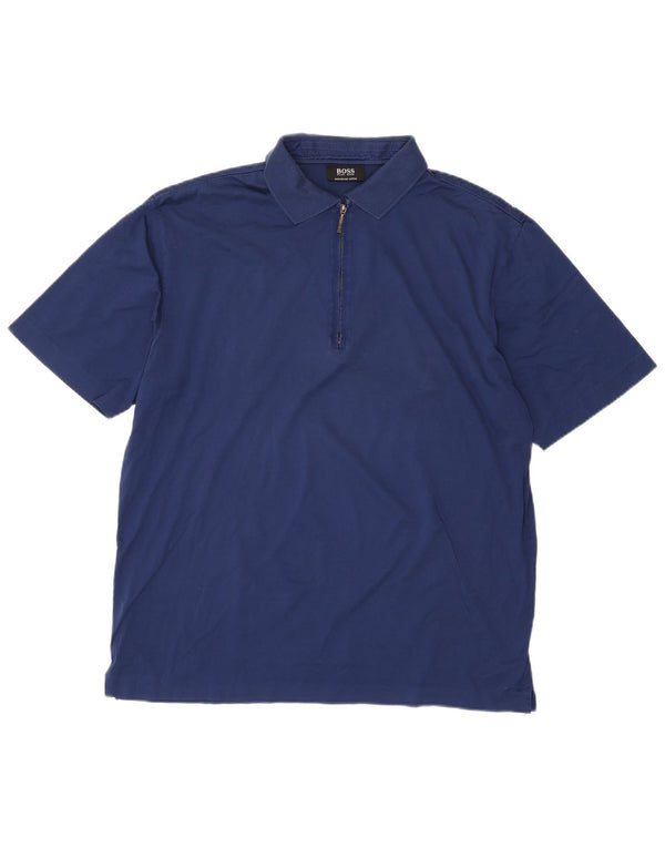 Camisa pólo masculina Hugo Boss com zíper e gola XL azul marinho algodão