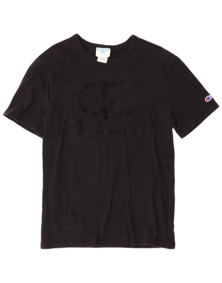 Camiseta feminina estampada Champion UK 10 pequena algodão preto