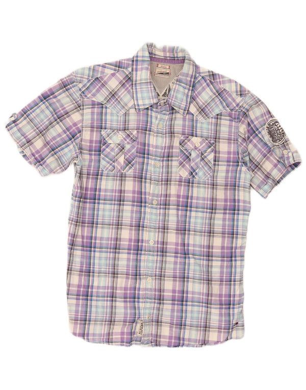 Camisa masculina de manga curta Tommy Hilfiger, algodão xadrez médio multicolorido