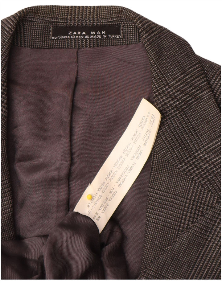 Jaqueta blazer masculina ZARA com 2 botões EU 50 cinza médio Houndstooth viscose