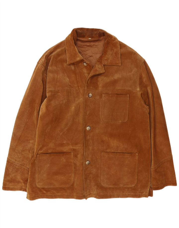Jaqueta de camurça masculina vintage UK 44 2XL couro marrom