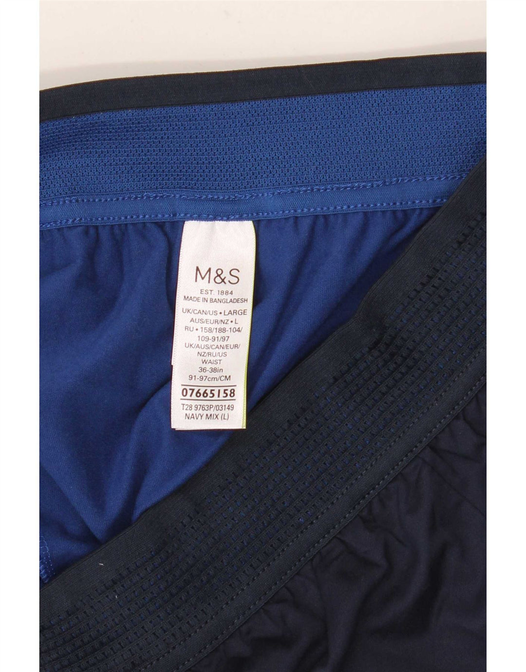 Shorts esportivos masculinos Marks & Spencer grandes poliéster azul marinho