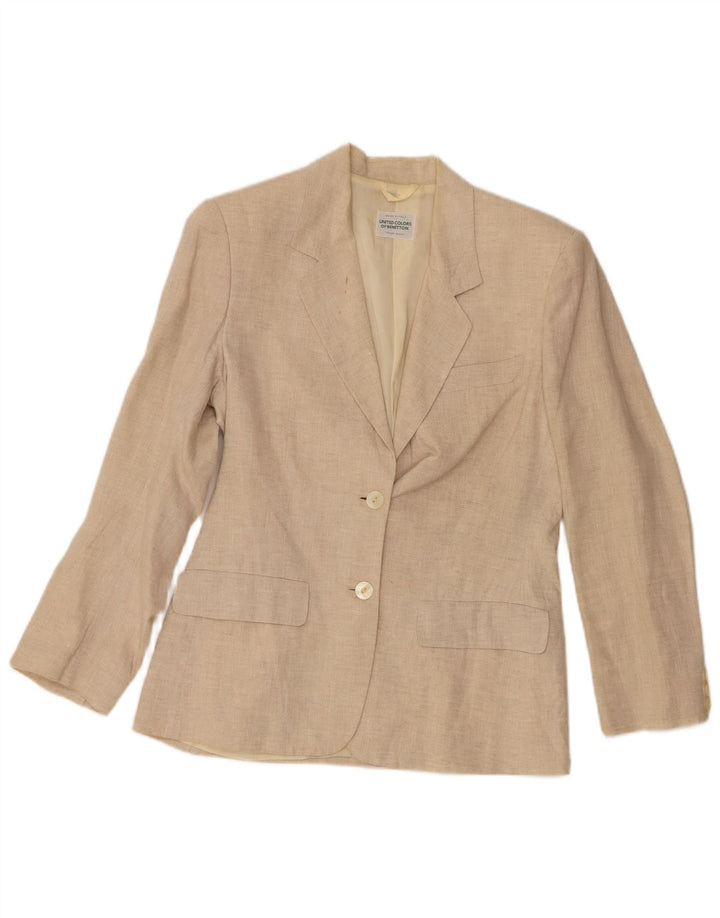 Jaqueta blazer feminina de 2 botões Benetton IT 40 linho bege pequeno