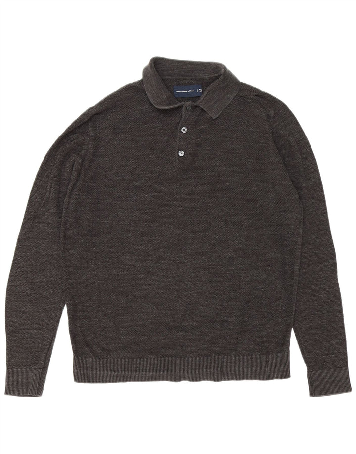 Suéter masculino ABERCROMBIE & FITCH com gola polo 2XL algodão cinza
