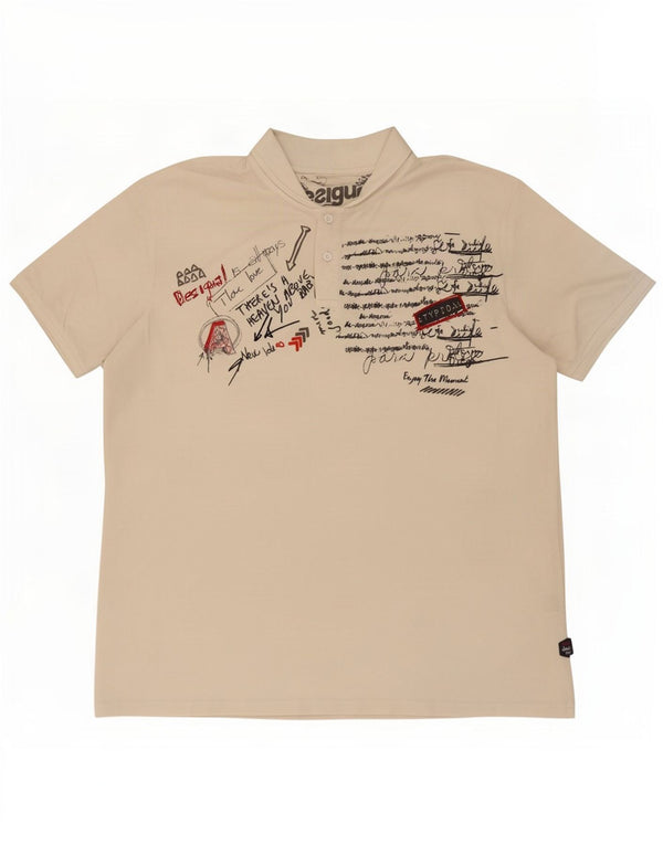 Desigual Camisa polo masculina gráfica 2XL algodão branco