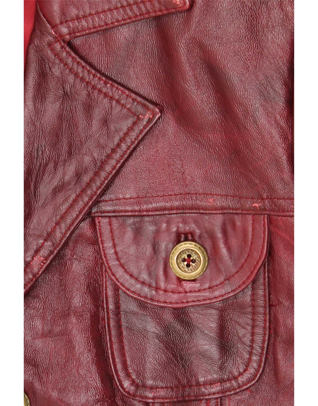 Jaqueta de couro feminina vintage Reino Unido 26 5XL Borgonha