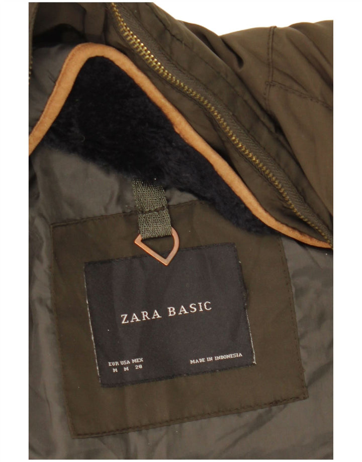 Jaqueta acolchoada com capuz feminina Zara UK 14 médio cáqui
