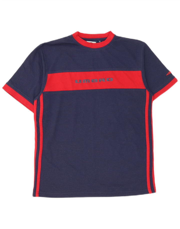 Camiseta gráfica masculina da Umbro Top médio azul marinho colorblock poliéster