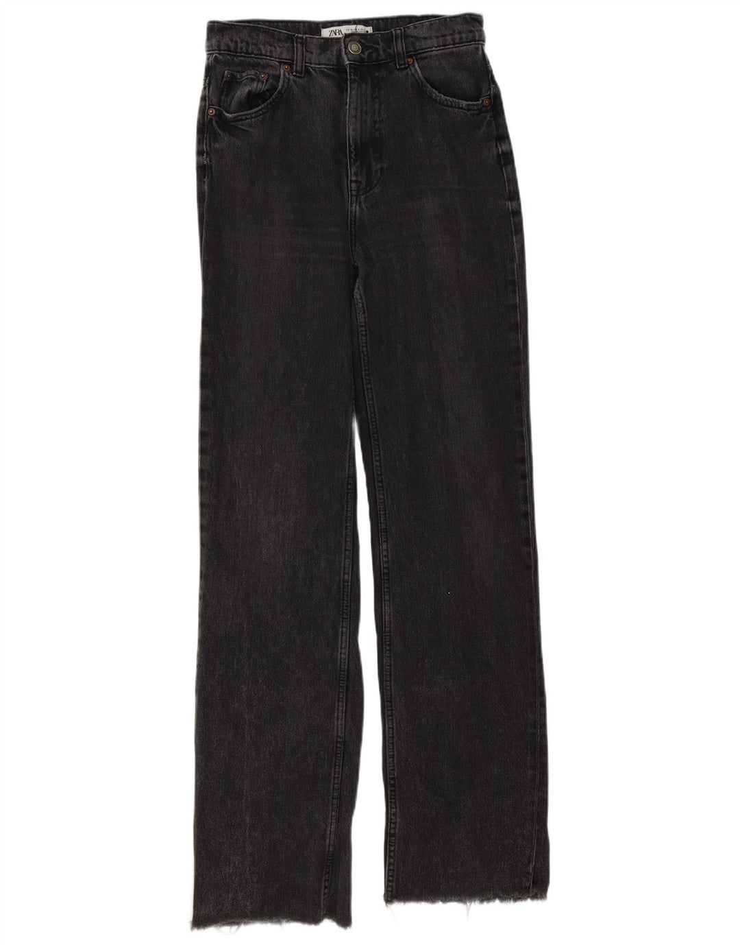 Zara Jeans reto feminino EU 36 pequeno W26 L33 algodão cinza
