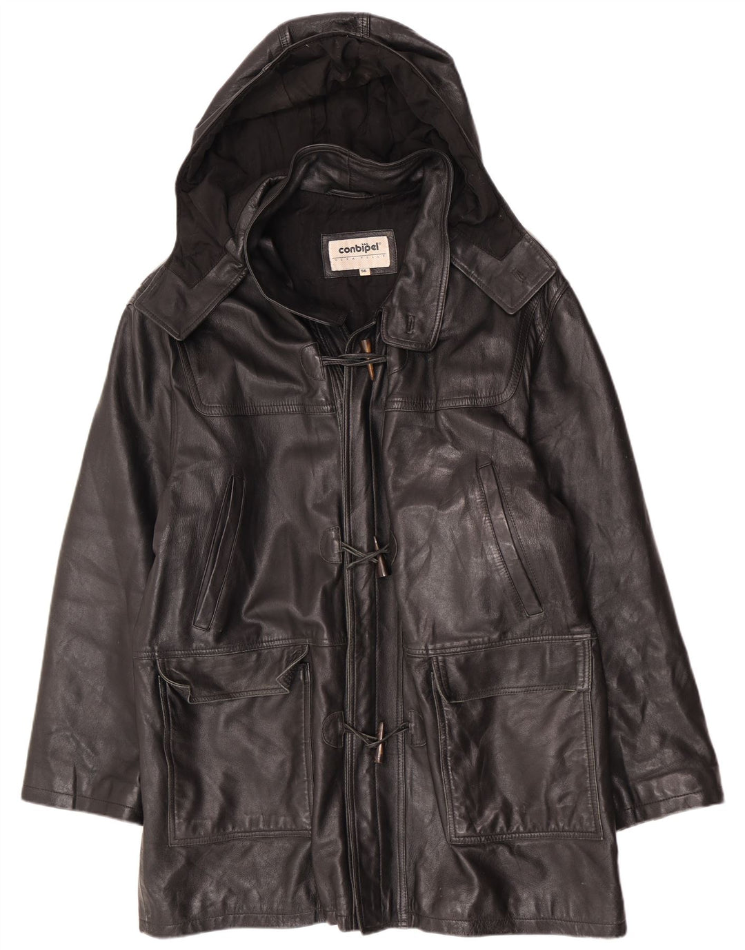 Jaqueta masculina de couro com capuz Conbipel IT 56 2XL preta