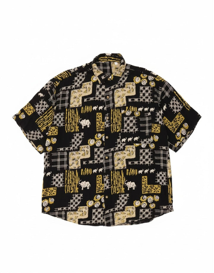 Camisa masculina de manga curta VINTAGE XL preta patchwork