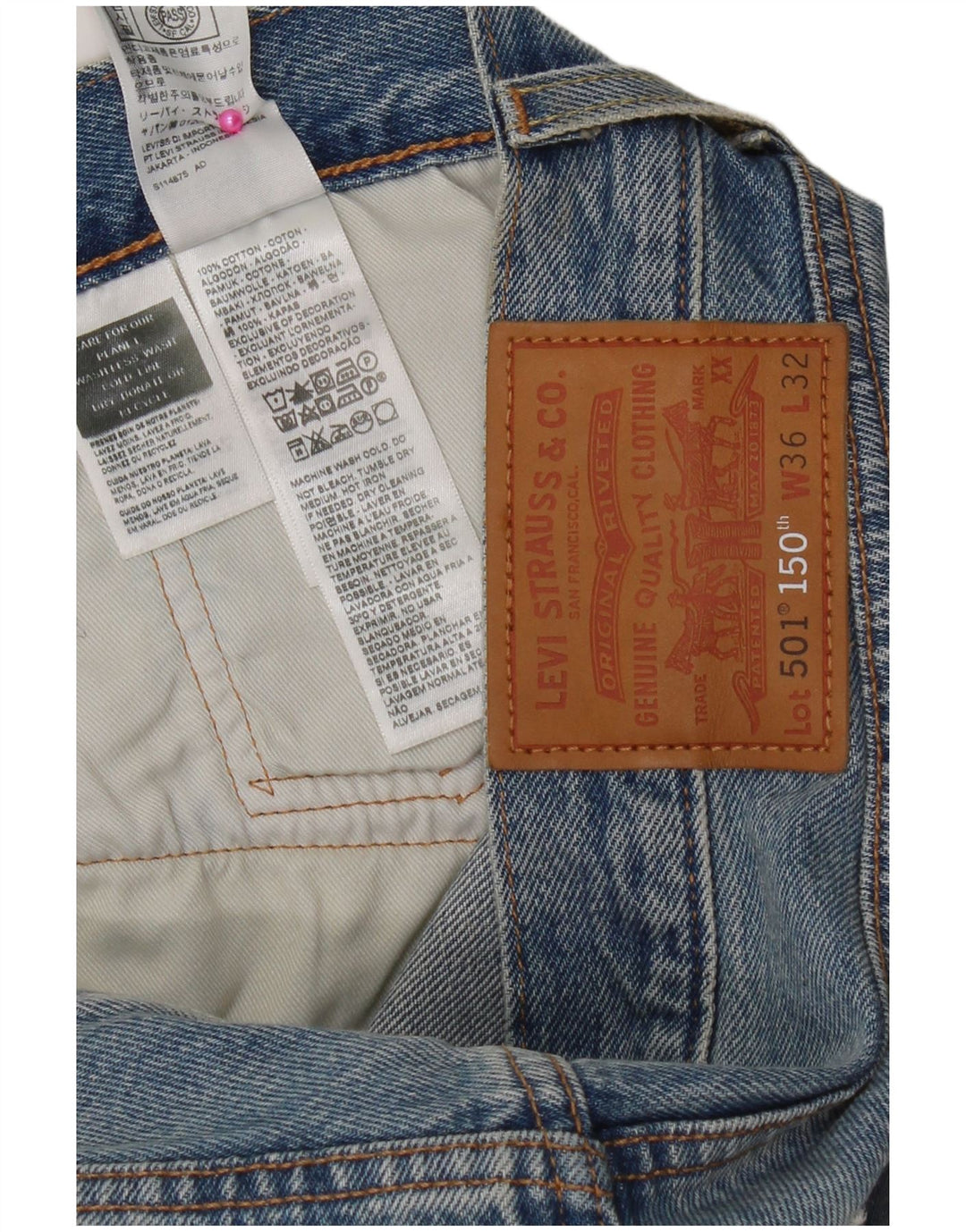 Levi's Masculino 501 Straight Jeans W36 L32 Azul Patchwork Algodão