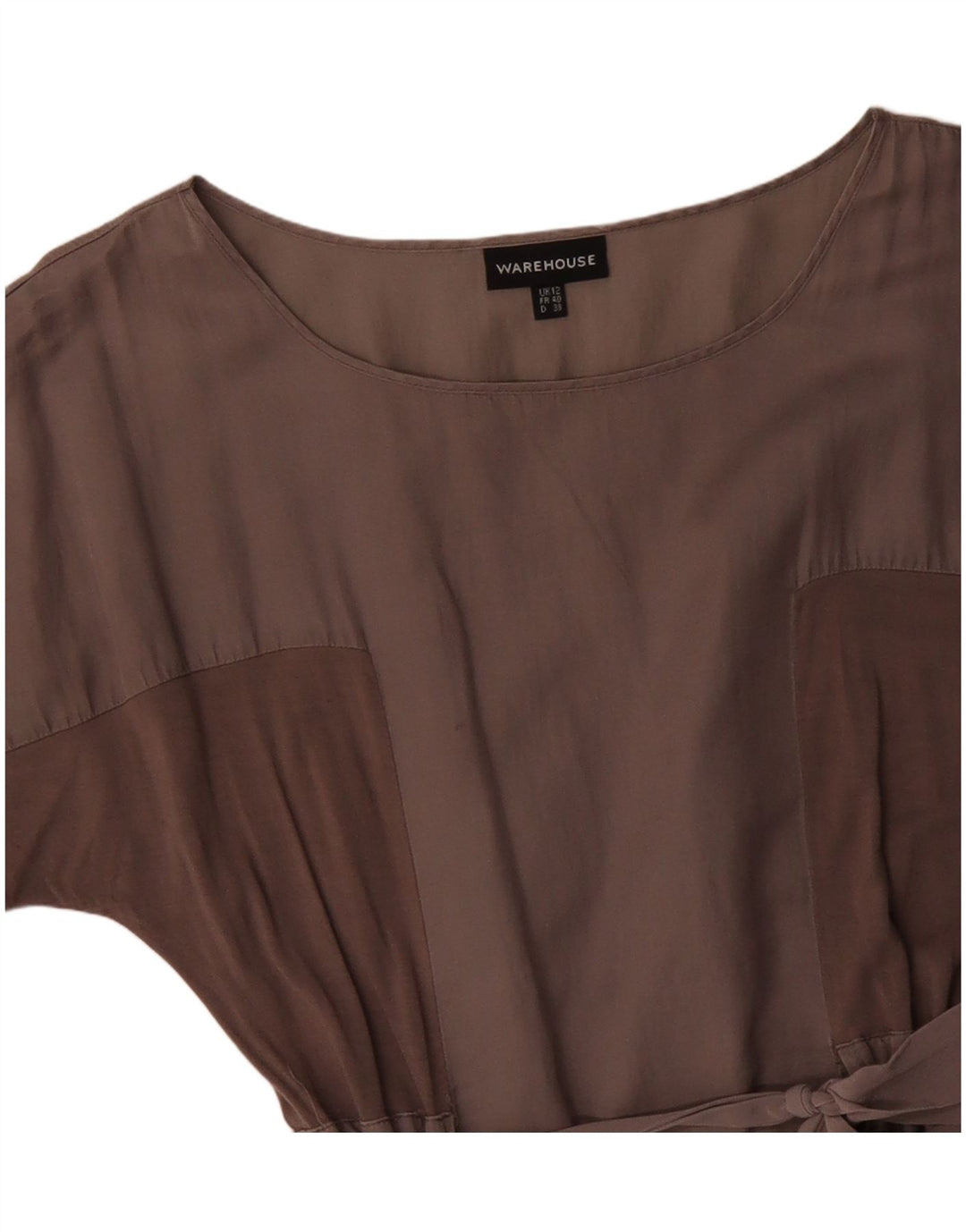 WAREHOUSE Vestido maxi feminino Batwing Reino Unido 12 algodão colorblock cinza médio