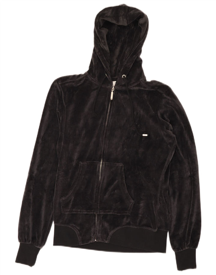 CHAMPION Suéter feminino Heritage Fit Velour Zip com capuz Reino Unido 10 pequeno preto