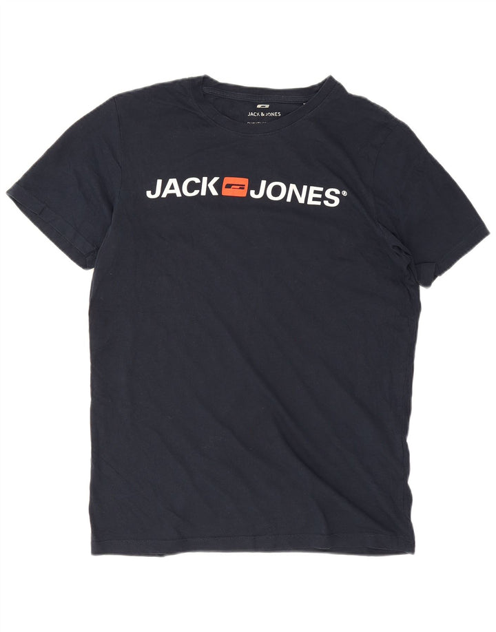 Camiseta gráfica masculina Jack & Jones Top médio algodão azul marinho