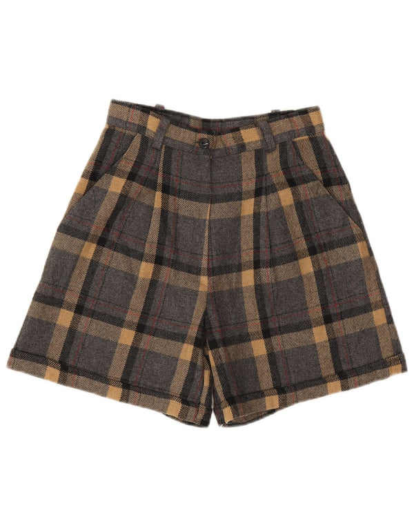 VINTAGE Womens Wide Leg Chino Shorts IT 42 Medium W28 Grey Plaid