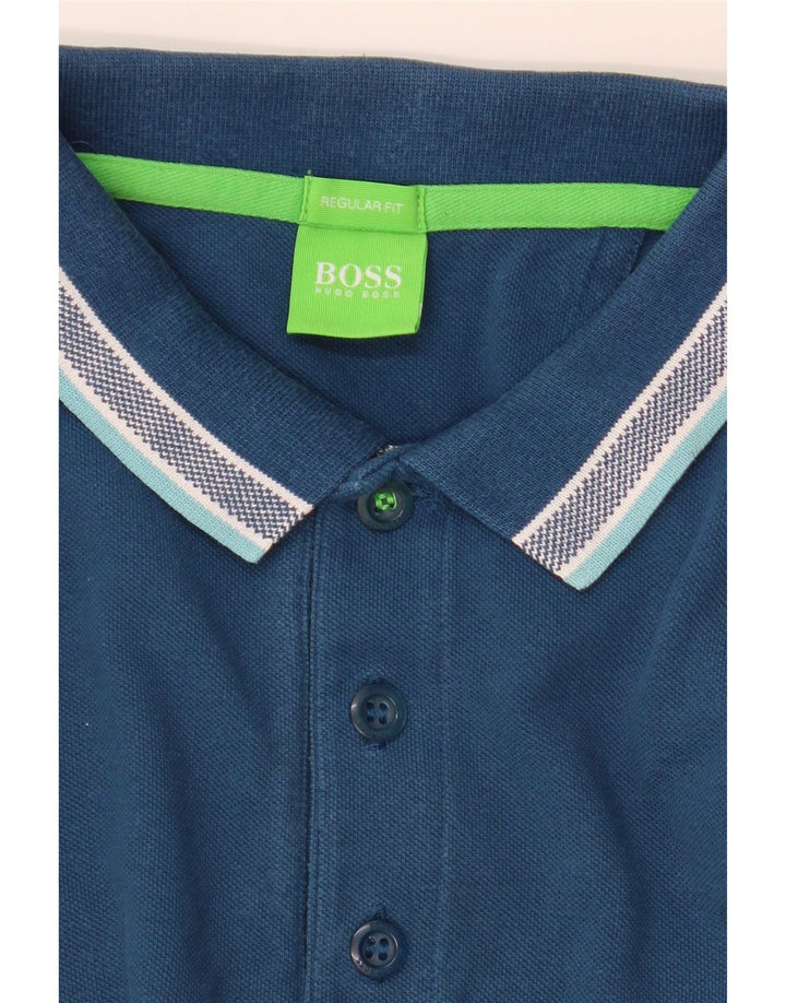 Camisa polo masculina de manga comprida regular fit HUGO BOSS pequena azul