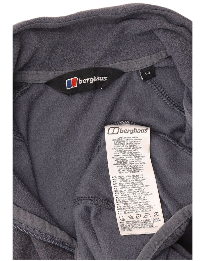 Suéter de lã feminino Berghaus com zíper e gola UK 14 grande poliéster cinza